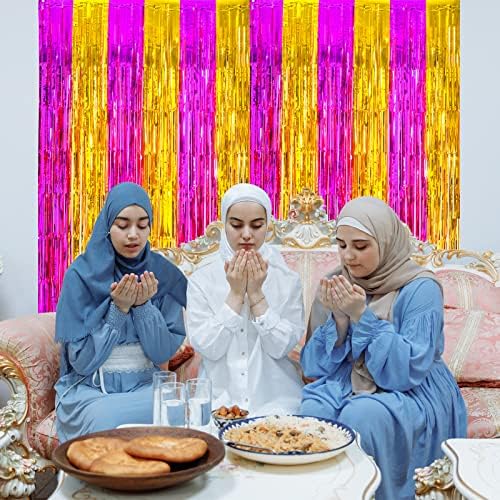 Лолстар Рамазан Карим Фолија Раб Завеси, Муслимански Рамазан Украси За Дома, 2 Пакувања на 3.3 x 6.6 стапки Пурпурна Злато Лажен Фото