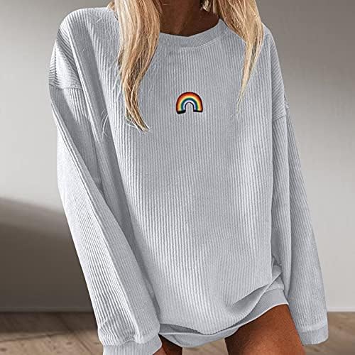 Женски џемпери за туника лабава обична маица врвови печатени навојни ленти од јама со долги ракави обична маица