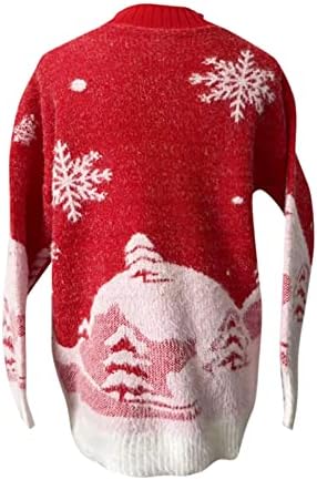 Women'sенски обичен ќор -сокак плетен џемпер со долги ракави, врвен Божиќ плетен, поставува две парчиња
