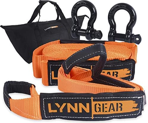 Lynn Gear - 2PK Tow & Recovery Strap & D Ring Combo Combo Combet | 10 'каиш, 30' каиш, окови и hd тоте | Влечење на возила, offroad, пикап и