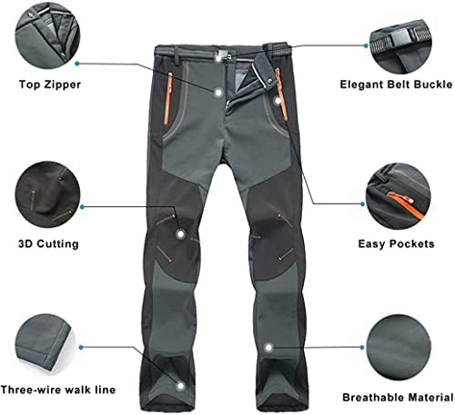 Gmttfour Машки снежни скијачки панталони за пешачење водоотпорни руно, наредени засилени колена Зимски работа панталони со патент џеб