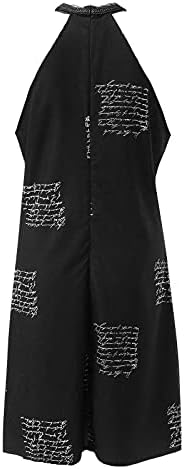 IQKA женски халтер фустан трендовски буква печатење во смена за печатење, без ракави летни лабави кратки мини фустани вестидос
