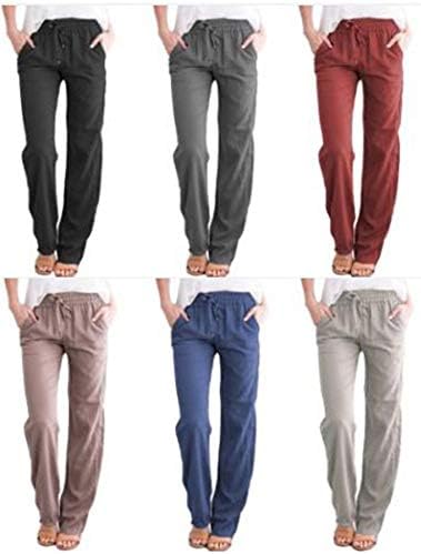 Панталони со широки нозе Andongnywell за жени спортуваат права панталони кои трчаат спортски со панталони со џебови