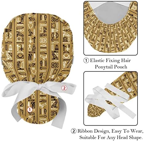 Египет хиероглифски кафеав 2 парчиња прилагодливи буфонски капи со копчиња и капаци за вратоврска на главата за џемпери