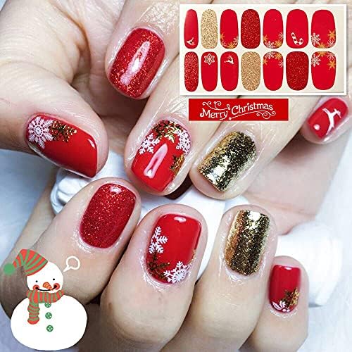 Xeaohesy 30 листови Божиќни нокти полски ленти со налепници за нокти за нокти целосни нокти обвивки за новогодишни ленти за