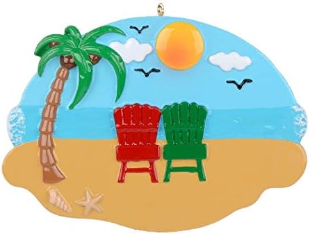 Орнамент за персонализиран стол за плажа на Макрора 2022 Семејство од 2 празнични украси за украс за двојка, родители, деца, баби и дедовци