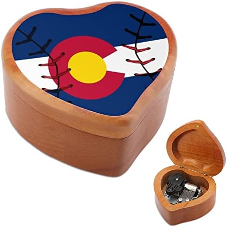 Државно знаме на Колорадо Бејзбол чипка Дрвена музичка кутија Windup Heart во форма на печатени музички кутии случај за роденден
