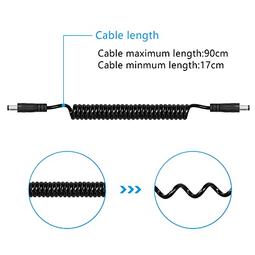 Gintooyun DC 5,5 mm x 2,1 mm машки до машки приклучок Адаптер за адаптер DC Coiled Extension Extension Cable за LED лента, CCTV, CAR, безбедносна