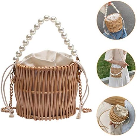Abaенска модна бисерска рачна рака ткаена чанта од рак, ткаени ратан крстовички торба Винтга бамбус чанта- чанта за одмор на плажа бисер ткаена