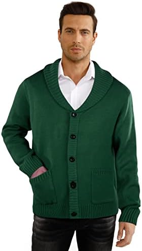 Gingtto машки долг ракав шал јака кардиган џемпер тенок фитн копче плетени џемпери со џебови