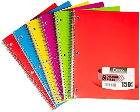 Росмонд 5 Предмет на Спиралниот тетратка Колеџ владеел, 6 пакет, 300 страници, 8 x 10-1/2, Училиште и канцелариски белешки, книги на цврста