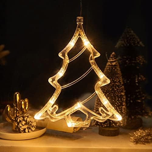 Ангели Божиќ вшмукувачки светла Декор на прозорецот: 4 парчиња XMAS прозорец витрина Светло предводена од Дедо Мраз елк дрво од дрво, ingвонче во форма на светло декора