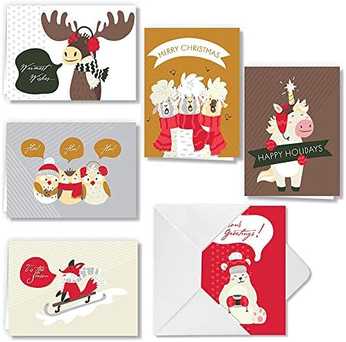 72 парче слатко животно зимски честитки Колекција со 6 уникатни празнични дизајни и коверти за зимска Божиќна сезона, подароци