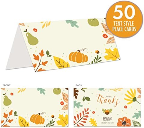 Коко хартија ко -картички за Денот на благодарноста со тиква и есенско зеленило. Пакет со 50 картички во стил на шатори за Денот