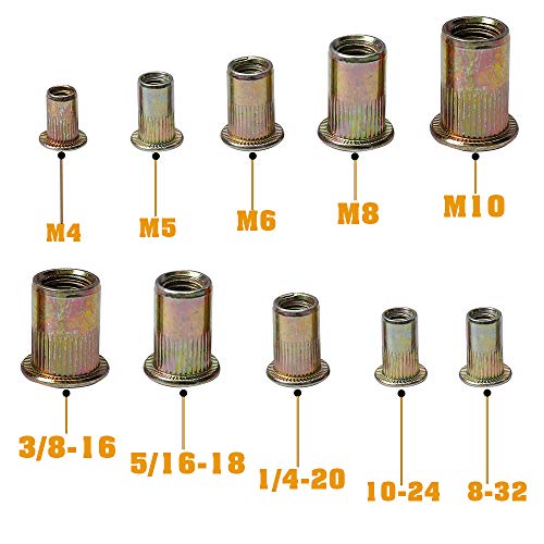 340 парчиња навртки за забивање 8-32 10-24 1/4-20 5/16-18 3/8-16 метрички навртки за навртки M4 M5 M6 M8 M10 OTSERT RIV ореви навојни вметнати