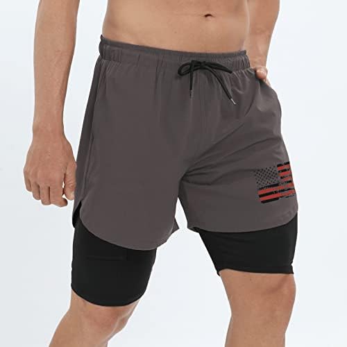H Hyfol Running Shorts For Men American Flag Paturication Gratuling Gym Брзо суви атлетски 2-во-1 шорцеви со џеб