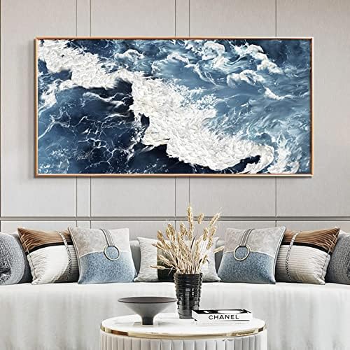 Рачно изработено апстрактно 3Д масло за масло за сликање wallидно сликарство домашно декор платно-густо сино сино пејзаж океан супер густо-уметнички