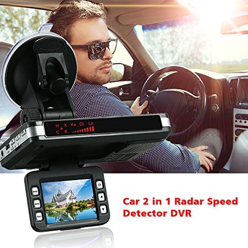 Tickas Dash камера за автомобили, автомобил DVR 2 во 1 720p Dash Cam Radar Speed ​​Detector со целосен опсег на јамка за нечистотија за снимање