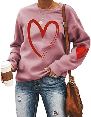 Џемпер на Денот на вineубените на Vitustua, жени Raglan ракави со тркалезно џемпер на вратот Loveубов 3Д шема со долги ракави пуловер