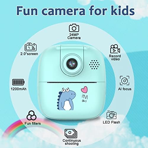 Feilok Ретро Инстант Печатење Детска Камера Со Хартија За Печатење, 180°Flip Леќа Селфи Видео Дигитална Детска Камера со 2 инчен