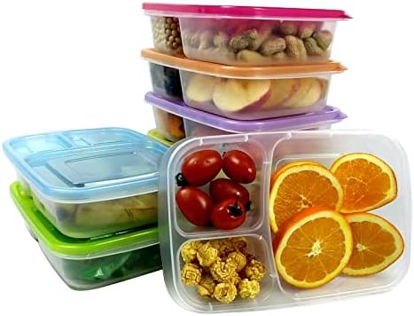 7 компјутери Бенто кутии за ручек за еднократна употреба пластична храна контејнери со 3-одделенија за училиште, работа, пикник и патување