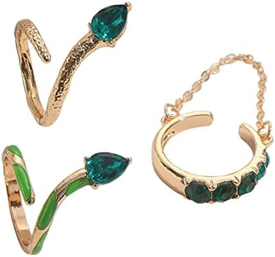 Денот на в Valentубените присутни 3 парчиња поставени зелени камења со дијаманти прстен сет за жени запишани ветер 3 парчиња сет прстен женски