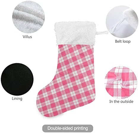 Кигаи 1 пакет Божиќни чорапи со розово печатење со карирани биволи, кадифен манжетна камин Божиќ што виси чорапи за украси за