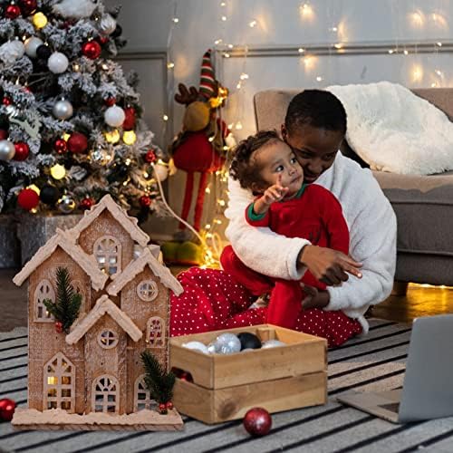 Вемемон Божиќ, дрвена висечка украс Божиќ, светлина Божиќна осветлена куќа украс Божиќ, виси дрвена куќа, висина селска куќа