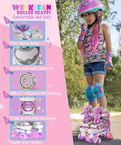 Еднорог кукла за деца со мали деца за девојчиња, чевли за лизгање на чевли на Вескифан со сјајни светлосни тркала и прилагодливи големини Почетници
