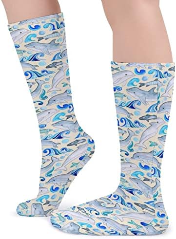 Плевелкејат Среќен Делфин Дебели Чорапи Новина Смешно Печатење Графички Секојдневни Топли Чорапи Од Средна Цевка За Зима