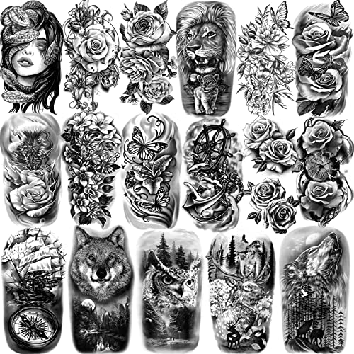 Привремена Тетоважа За Жени И Мажи, 77 Листови Реални Привремени Тетоважи Лав Волк Був Елен Змија Пеперутка Се Зголеми За Девојки Момчиња,