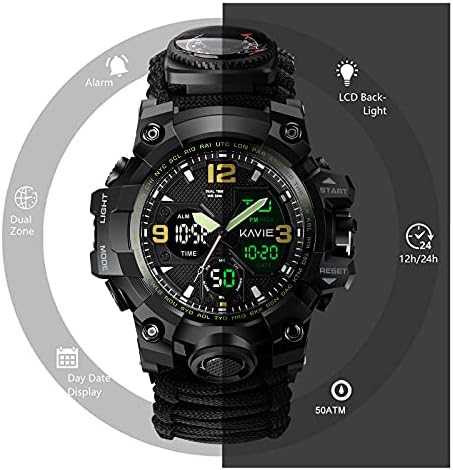 Менс тактички воен дигитален часовник, 23-во-1 опстанок Мултифункционална армија на отворено водоотпорен камуфлажен спортски часовник