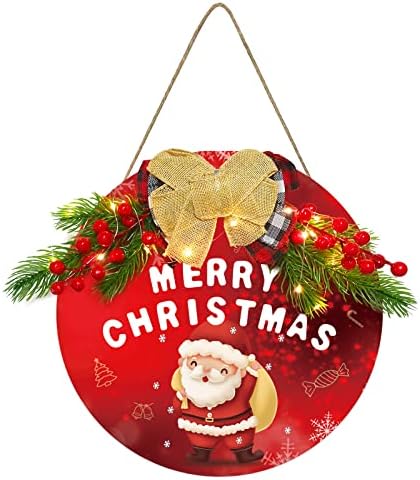 HWTMXK Среќни Божиќни украси, го водеше Божиќниот знак со Дедо Мраз, Божиќен знак за виси за затворен простор за домашни украси