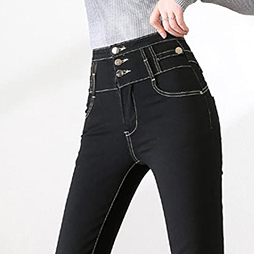 Maiyifu-GJ жени слаби одблесоци тексас фармерки со високи половини 3 копчиња дното на тексас панталони еластична половината тенок широки