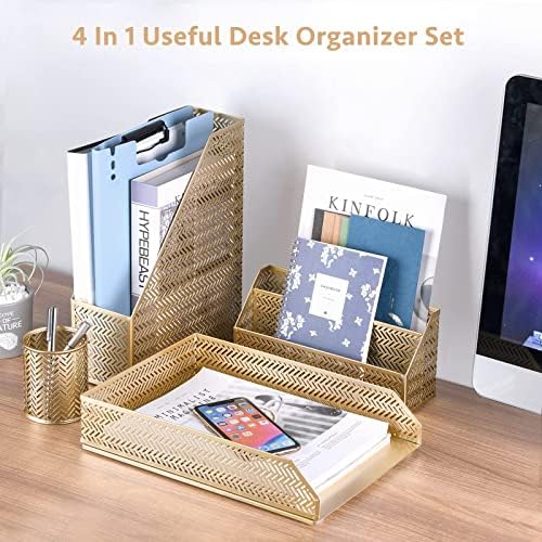 Poprun Desk Organzier Постави симпатични додатоци за биро за 4 парчиња-букви Sorter, држач за моливи, држач за списанија и хартиени