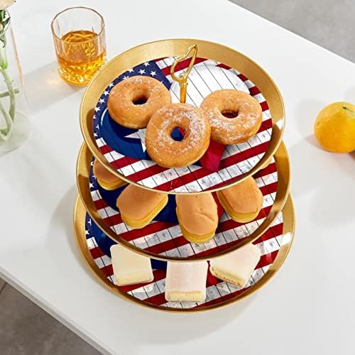 3 Ниво на кук -кука кула кула приказ на држач за кекси за десерт дрво кула за забави настани декор, американско знаме срце