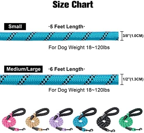 Beautyzoo тешка јаже јаже куче поводник 6 пакет, 6 -ти најлон миленичиња поводник со рефлексивна нишка, мека рачка со дебела олово за олово