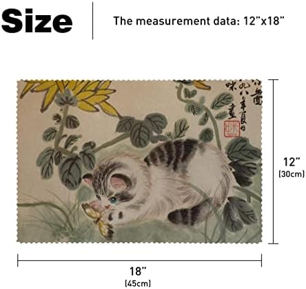 Подлоги за Трпезариска Маса, Душеци За Перење На маса Од 4, Сликарство Во Кинески Стил Хризантема Мачка Пеперутка
