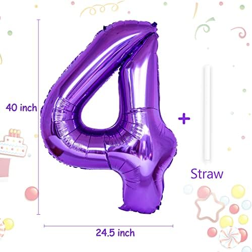 40 инчен Виолетова Број 4 Балон, Голема Големина Цифрена Фолија Милар Хелиум Балони За Роденденска Забава Свадба Годишнина Прослава Бебе Туш