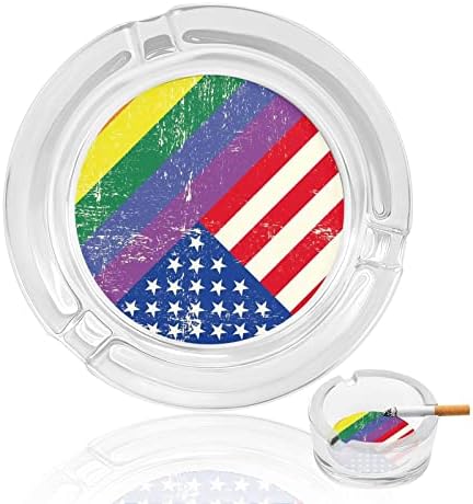 Виножито геј гордост ЛГБТ со американско стакло со стакло од знаме за цигари класичен круг чисти кристални пепелници