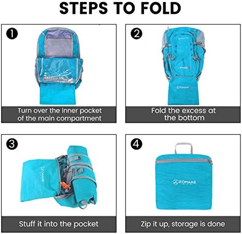 Зомајк лесен ранец со пакуван пакет 40L - лесни преклопни ранец за пешачење со вода отпорен на голем пакет на преклопување