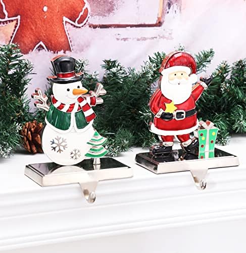 Носител на божиќни порибници за сет од 2, божиќни носители на порибување за камин, снежен човек Дедо Мраз за порибување закачалки