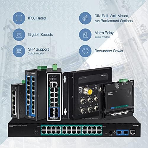 Trendnet 8-порт Индустриски брз етернет POE+ Din-Rail Switch, Ti-PE80,8 x Брз Ethernet POE+ Порти, IP30 Network Danmagated Switch, 200W POE буџет