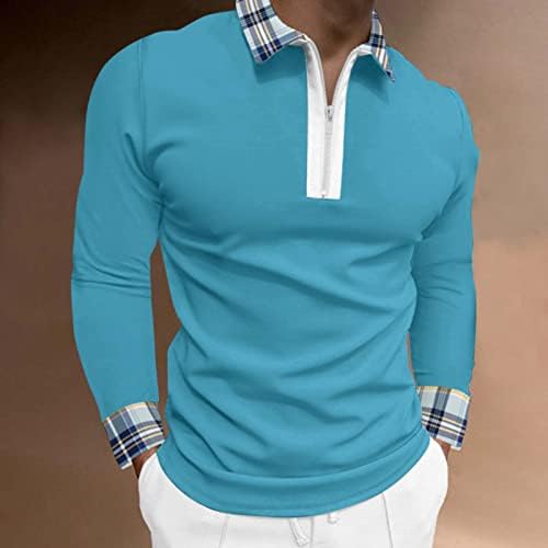 ZDDO 2022 Нови поло маици за мажи, долги ракави карирани манжетни јаки јака голф врвови на улична облека, обична мускулна кошула