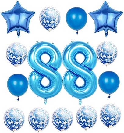 88 -ти роденденски украси за украси, сини број 88 балон, 40 инчи гигантска фолија Милар 88 -та декорација на балони за мажи и жени,