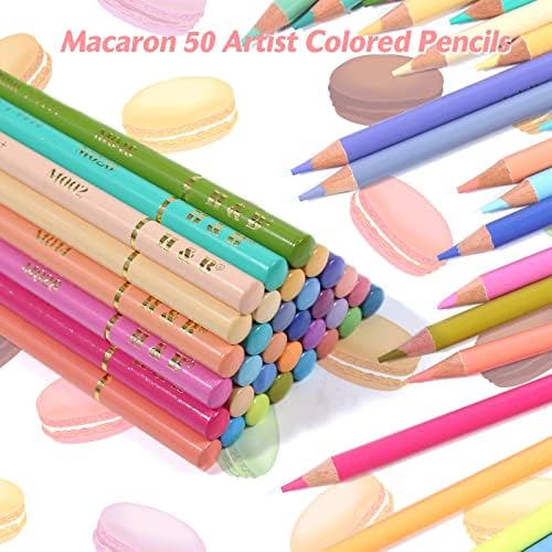 H&B 50 Постави моливи во боја на пастели - Макарон бои за боење на возрасни - професионална уметност базирана на нафта и моливи