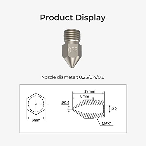 Официјален комплет за бакарна легура на бакарна легура на 3D печатач, 0,25мм, 0,4 мм, 0,6мм, 0,8мм за Ендер 3/3 Про/3 V2/3 Макс/Ендер