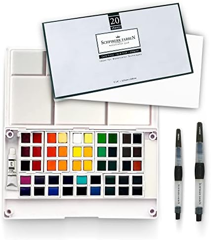 Шпирер Фарбен - Поставена боја на акварел со 48 бои со акварел, 20 листови со аквалорска хартија, 2 четки за бои и 1 палета на акварел за
