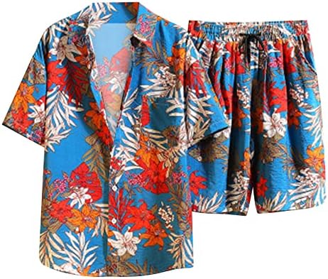 Менс летно модно слободно време на Хаваи заморска празничка плажа дигитално 3Д печатење цветни кратки ракави шорцеви од кошула