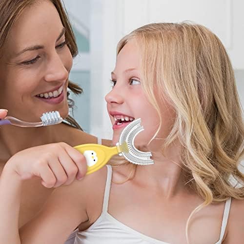 Бебе U-облик на четка за заби, 360 ° меки глави на силиконска четка, дизајнирани за деца на возраст од 2-12 години, симпатична алатка за масажа за белење на заби